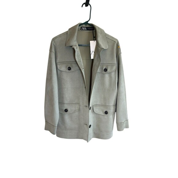 NWT Zara Women Ladies Faux Suede  Jacket Lightweight Coat Pockets Oversized XS - Picture 2 of 11